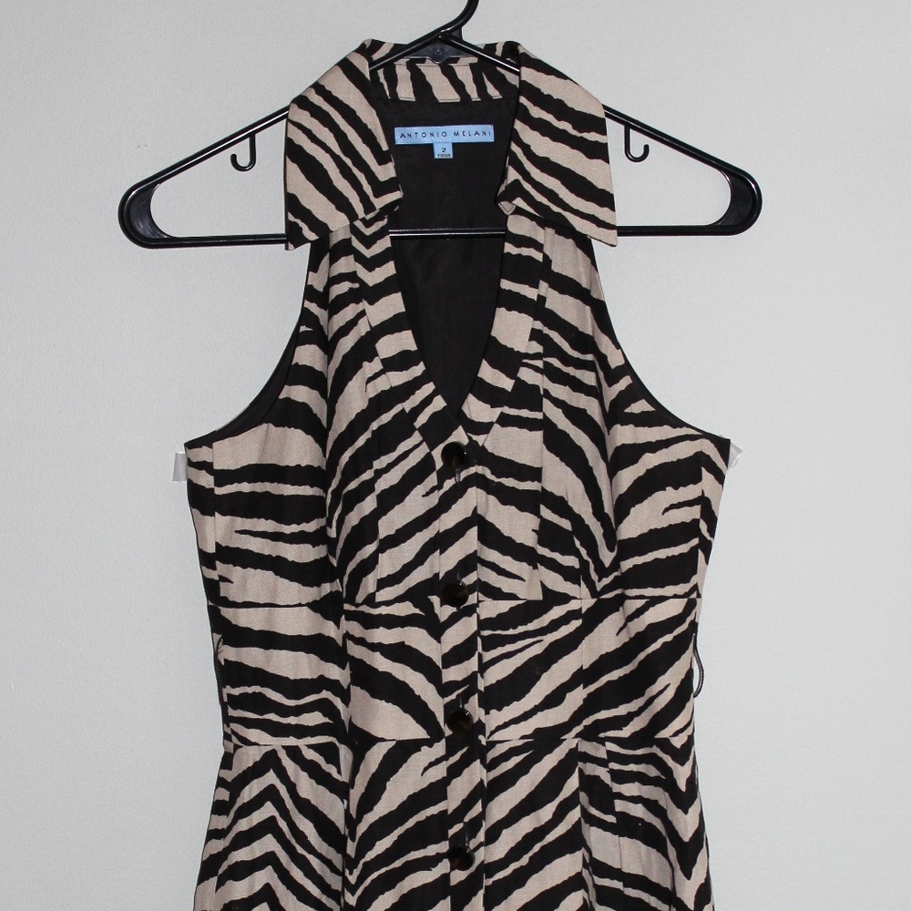 Antonio Melani Dress Size 2 Zebra Print Silk Linen
